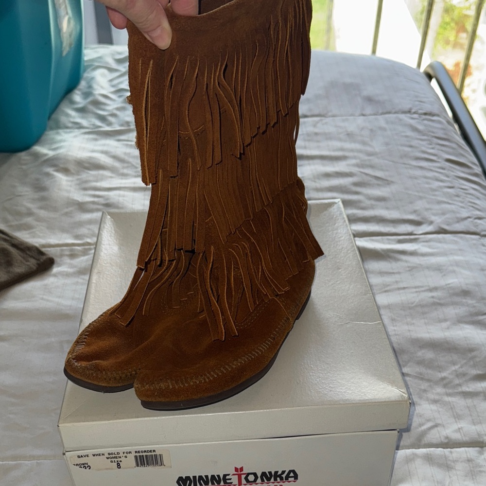 Minnetonka Tan Fringe Moccasins for Women